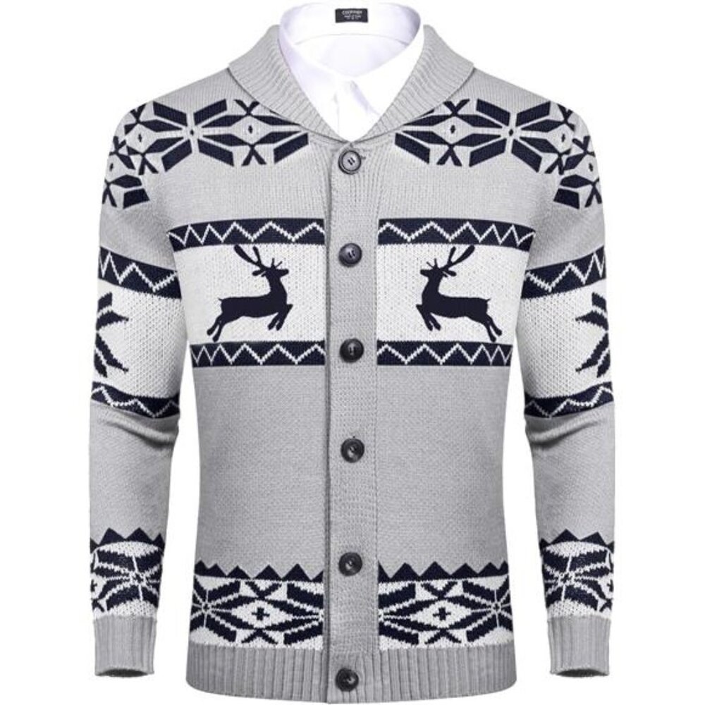 New Men's Christmas Cardigans Ugly Xmas Sweaters Reindeer Snowflake Shawl